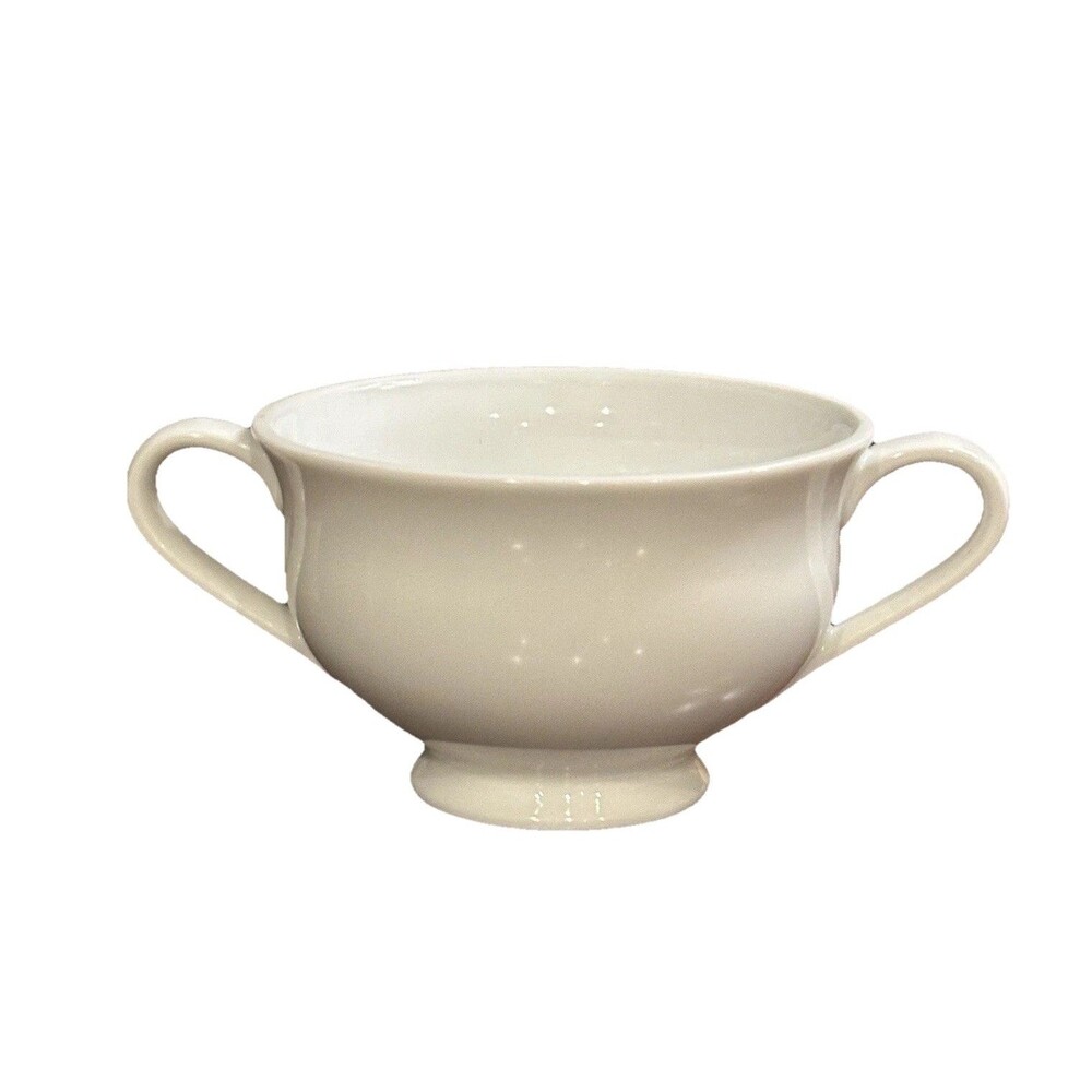 Pottery Barn PB White Ceramic Sugar Bowl Double Handles EUC